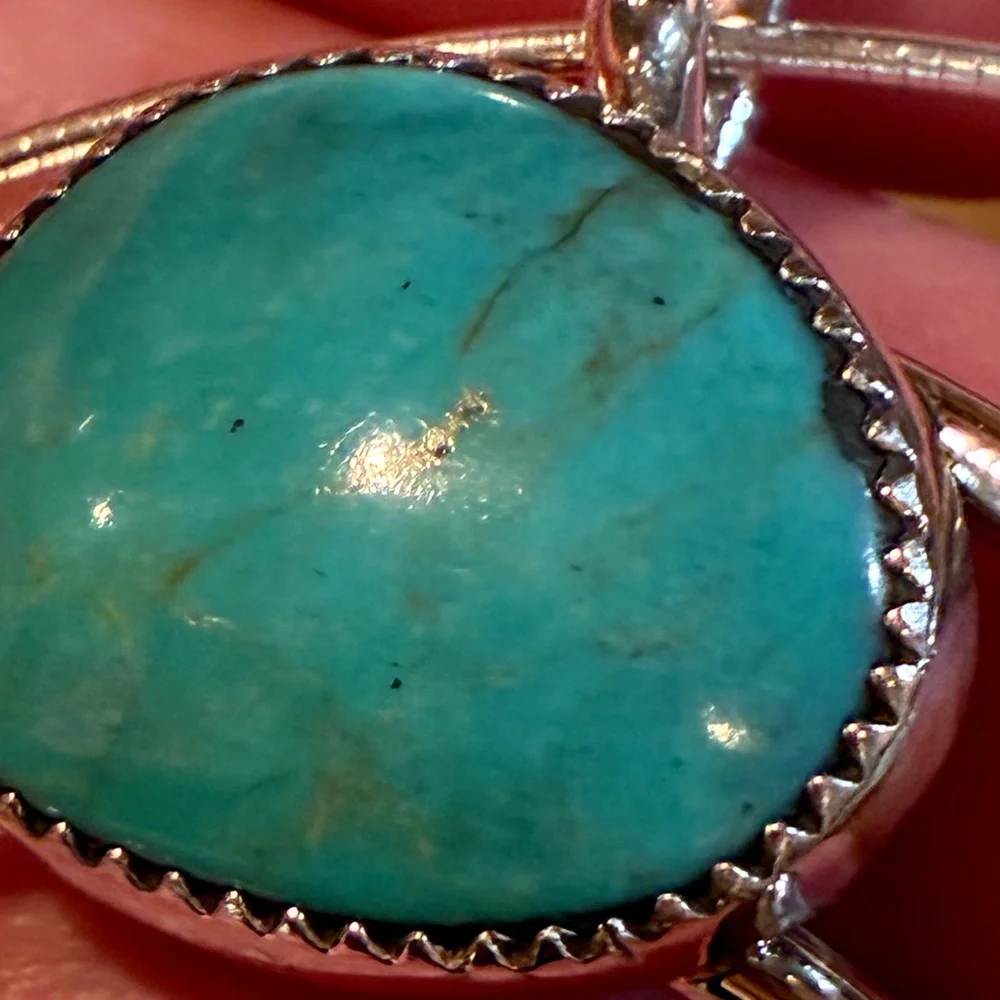 Navajo Turquoise & 925 Sterling Silver Necklace, Stamped & Signed - Picture 5 of 6